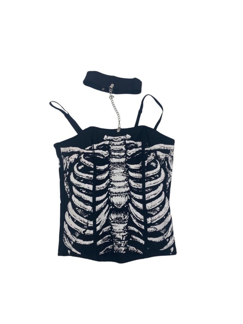 lip service Size M Black Corset Skeleton Grunge With Choker Necklace Y2K Goth